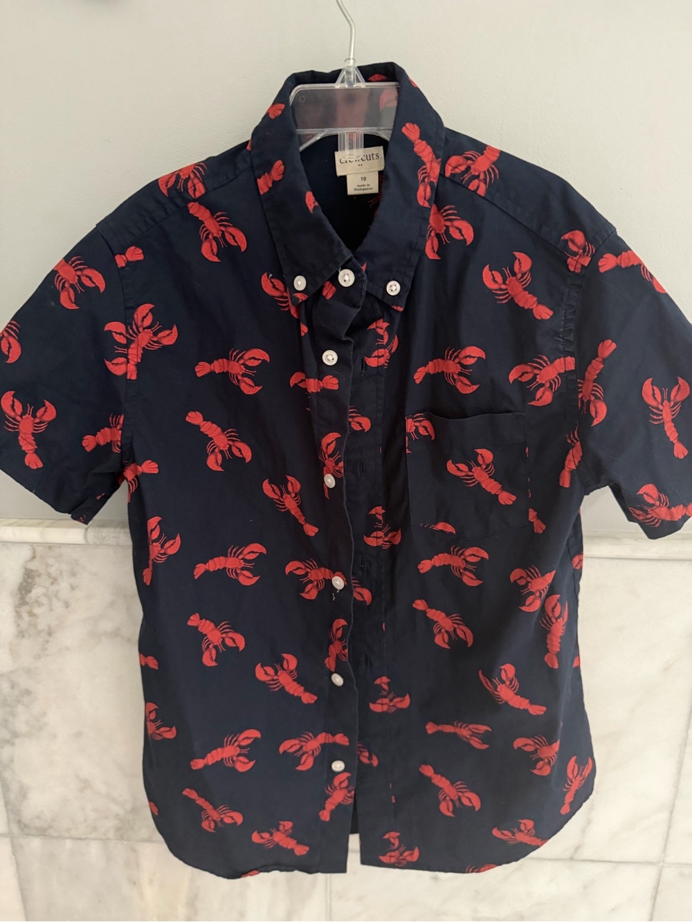 Crewcuts Boys Navy Short-Sleeve Lobster button up Shirt